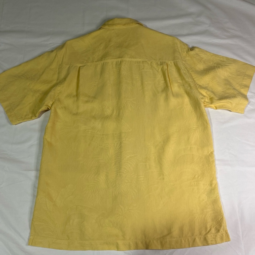 Tommy Bahama Silk Shirt Men’s Large Yellow Textured Short Sleeve Camp Casual - Picture 8 of 12
